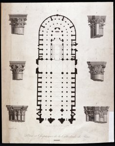 Plán a hlavní města katedrály Notre Dame (Notre-Dame) v Paříži. 19. století. od Unknown artist
