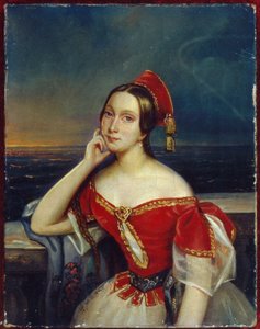 Portrét baletky Marie Taglioni (1804-1884) (Portrait of the Ballerina M. Taglioni). Anonymní obraz, olej na plátně. Portrét 19. století, romantismus. Státní ústřední muzeum divadla A. Bakhrushina, Moskva. od Unknown artist