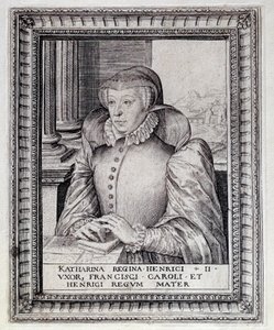Portrét Catherine de Medicis (Caterina de Medici) (1519-1589), královny Francie. Rytina 16. století. Pau, Musee du Chateau od Unknown artist