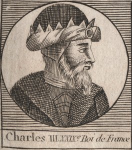 Portrét Karla III. říká Prostý (879-929) král franků - CHARLES III (879-929) - Karel Prostý - francouzský král, 893-923 - rytina z „Instruction sur l