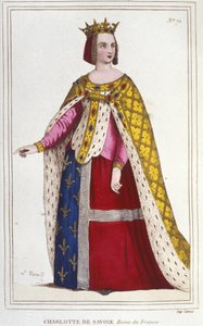Portrét Charlotty de Savoy 1445 -1483 královny Francie v letech 1461 až 1483 Nevěsta Ludvíka XI (Le Prudent) v roce 1451, rytina z roku 1830 od Unknown artist