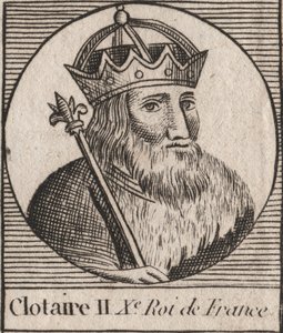 Portrét Clothaire II (584 - 628), krále Neustrije a krále Franků - Clotaire nebo Chlotar II († 629) Král Franků - rytina z „Instruction sur l