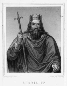 Portrét Chlodvíka I. (v. 466 - 511), krále Franků - v „Histoire des Français““ od Lavallée, rytina, sd. od Unknown artist