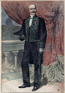 Portrét hraběte Alberta de Mun (1841-1914), francouzského politika, esejisty a vojáka, když 10. března 1898 vstoupil na Akademii Francaise. Ilustrace v „“Le Pelerin“ z 20. března od Unknown artist