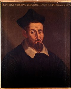 Portrét Domenica Pietra Cerona, italského hudebního teoretika, zpěváka a kněze (malba od Unknown artist