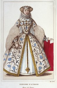 Portrét Eleonory Habsburské (nebo Rakouska) (1498-1558). rakouská arcivévodkyně, portugalská královna, poté francouzská královna, druhá manželka Františka I. rytina z roku 1830 od Unknown artist