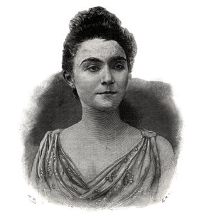 Portrét Emmy Laure Esther Guilbert, dit Yvette Guilbert (1865-1944) francouzská zpěvačka kávového koncertu - rytina z roku 1892 od Unknown artist