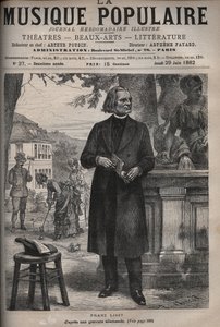 Portrét Franze Liszta (1811-1886), maďarského skladatele, klavíristy a dirigenta (Franz Liszt, maďarský skladatel, pianista a dirigent), rytina do proslulého týdeníku „” Popular Music””” - 1882 od Unknown artist