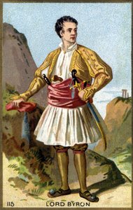 Portrét George Gordona Noela, 6. barona Byrona, lorda Byrona (1788 - 1824) v řečtině. Chromolitografie 19. století. od Unknown artist