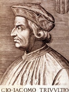 Portrét Giangiacoma Trivulzia (maršála Trivulce) markýze de Vigevano ve francouzském Trivulce. Maršál Francie (1448 až 1518). Rytina 17. století od Unknown artist