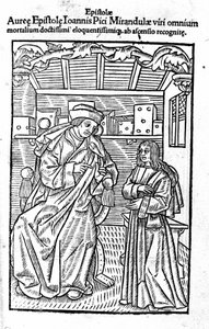 Portrét Giovanni Pico della Mirandola (Jean Pic de la Mirandole). Titulní strana "" Zlaté epištoly "" od Unknown artist