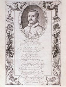 Portrét Girolama Frescobaldiho (1583-1643) italského skladatele Rytina z frontispisu partitury „“ Tocrate “. 1637. Bologna, Muzeum občanského muzea od Unknown artist