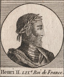 Portrét Jindřicha II. (1519-1559) francouzského krále - Jindřich II. (1519-59), francouzský král - rytina z „Instruction sur l