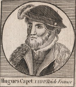 Portrét Huguese I. Capeta (asi 941 - 996), vévody francouzského, tehdejšího krále Francie - Portrét Huguese I. Kapeta (c941-996), francouzského krále - rytina z „Instruction sur l