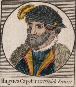 Portrét Huguese I. Capeta (asi 941 - 996), vévody francouzského, tehdejšího krále Francie - Portrét Huguese I. Kapeta (c941-996), francouzského krále - rytina z „Instruction sur l