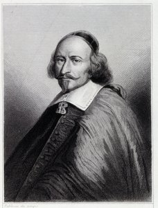 Portrét Julese Mazarina (Giulio Raimondo Mazzarino nebo Mazarino) (1602-1661), francouzského kardinála a politika - v „Histoire des Français“ “od Lavallée, rytina, sd. od Unknown artist
