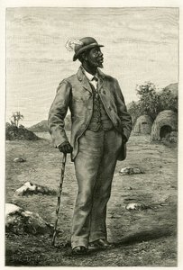 Portrét krále Sepopa ze Zambeze (dnešní Jihoafrická republika), oděný v evropském stylu, rytina P. Dufoura pro ilustraci příběhu „Au pays des Marutses“, v letech 1875-1879, od Dr. Emila Holuba (1847- 1902). Publikováno v Tour du monde, 2. semestr 1 od Unknown artist