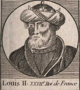Portrét Ludvíka II Begue nebo Faineant (846 - 879), král franků - Louis II The Stammerer 848 až 879 - rytina z „Instruction sur l