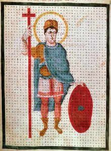 Portrét Ludvíka I. Zbožného nebo Debonnaira" (778-840), krále Francie"" miniatura v "Chvalách svatého Kříže" (nebo vídeňském kodexu) od Rabana Maura Magnentia (nebo Rabana Maura nebo Rabana Maura) ( cca 780-856), 830 kolem Vídně, Osterreichisch od Unknown artist
