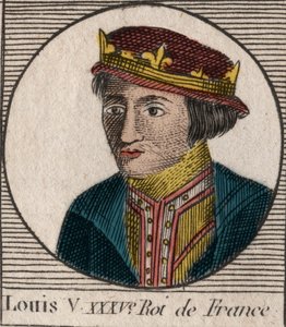 Portrét Ludvíka V. le Faineanta (967-987), francouzského krále - Ludvíka V. Indolentního (967-987) - rytina z „“Instruction sur l’Histoire de France““ od Charlese Constanta Le Telliera 1821 od Unknown artist