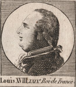 Portrét Ludvíka XVIII. (1755-1824), přezdívaného Desire, král Francie a Navarry v letech 1814 až 1815 a 1815 až 1824 - Ludvík XVIII., známý jako Vytoužený, král Francie - rytina z „Instruction sur l
