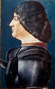 Portrét Ludovica Marie Sforza dit le More (Ludovico Maria Sforza známý jako il Moro) (1452-1508) Miniatury v „“ Grammatica “ od Aeliuse Donata (Donato), konec 15. století. Knihovna Trivulziana, Milán. slečna. 2167. od Unknown artist