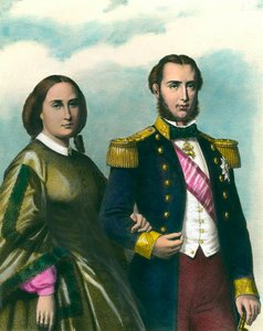 Portrét Maxmiliána I. (1832-1867) mexického císaře a jeho manželky Charlotte Belgické (1840-1927). ilustrace 19. století. Soukromá sbírka od Unknown artist
