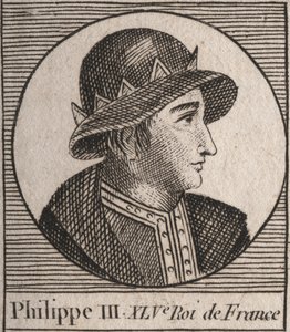 Portrét francouzského Filipa III., dit Philippe le Hardi (1245-1285) (dynastie Kapetovců) – Filip III., nazývaný smělým králem Francie – rytina z „Instruction sur l