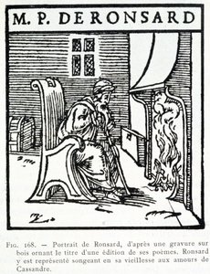 Portrét Pierre de Ronsard staré myšlení o amours Cassandre - dřevoryt od Unknown artist