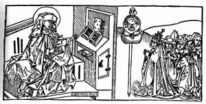 Portrét svaté Brigity Švédské (1103 - 1373). Rytina z „Leben der Heiligen - sommerteil“ (Kniha světce) od Jacoba (Jakuba) z Voragine (1228-1298). Lubeck 1488. od Unknown artist