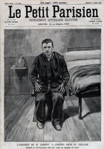 Portrét Sante Caserio (1873-1894) italský anarchista, vrah Sadi Carnot, ve vězení. Gravírování v „“Le Parisien““ od Unknown artist