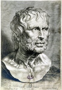 Portrét Seneca (Lucius Annaeus Seneca, 4 př. nl-65 n. l.), filozof stoické školy, dramatik a římský státník - Rytina 1638 - Coll Maciet, Knihovna dekorativních umění, Paříž od Unknown artist