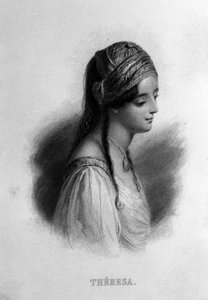 Portrét Teresy Gamba v Guiccioli (19. století) zamilované do básníka George Gordona Byrona. Rytina 19. století od Unknown artist