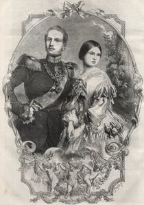 Portrét jejich královských výsostí princezna Viktorie (1840-1901) (královna Viktorie) a korunní princ Frederick William Pruský (1831-1888). Rytina z roku 1858. od Unknown artist