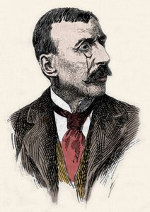 Portrét portugalského spisovatele a diplomata Jose Maria de Eeca de Queiros neboli Queiroz (1845-1900). Rytina 19. století od Unknown artist