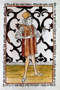 Portrét benátského cestovatele Marca Pola (1254-1324) Frontispis prvního vydání „“Il Milione: Kniha zázraků““ („“Měna světa“) Norimberk od Unknown artist