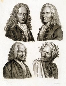 Portréty Voltaira v různém věku - rytina od Unknown artist