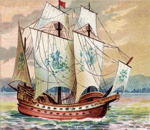 Portugalský Carrack - Portugalský Caraque - Znázornění caraque (lodního) charakteru portugalského loďstva konce 15. století od Unknown artist