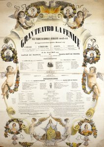 Plakát k představení opery „“ Aida“ italského skladatele Giuseppe Verdiho (1813-1901) pro představení v divadle La Fenice v Benátkách v letech 1843-1844. od Unknown artist