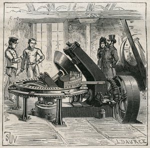 Keramika: Fleury stroj používaný pro mechanické formování cihel. Rytina z roku 1885 v „“Les arts et metiers illustres““ od Adolphe BITARDA. od Unknown artist