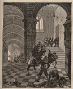 Keramika: zničení továrny „Henri II“ během plenění hradu Oiron (Deux Sevres) v roce 1568 během Ligy. Rytina z roku 1885 v „“Les arts et metiers illustres““ od Adolphe BITARDA. od Unknown artist