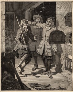 Keramika: trubková zemina (jemná fajáns). Angličan John Astbury (1688-1743) přišel do domu bratrů Johna Philipa a Davida Elersových, aby jim ukradl tajemství nové bílé fajáns. Rytina z roku 1885 v „“Les arts et metiers illustres““ od A od Unknown artist