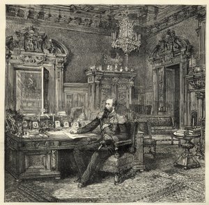 Princ Alexander Bulharský (1857-1893), ve své pracovně - Alexandr z Battenbergu - Portrét Alexandra I. Bulharského nebo Alexandra z Battenbergu (1857-1893) ve svém pracovním kabinetu - 1886 - od Unknown artist