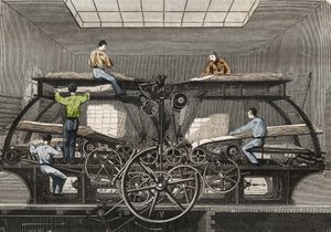 Tiskařský lis: tiskařský lis novin „“Le Siecle““ v Paříži. Rytina z roku 1857 v „“Le Musee Des Sciences““ od Unknown artist