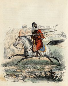 Rudí jezdci Emira Abd-el-Kadera uprchli před lovci na koních francouzské armády u Oranu v roce 1841, v „L