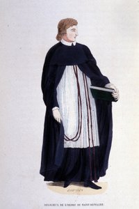Řeholník Řádu Božího hrobu. Rytina z alba o řeholních řádech, Paříž od Unknown artist