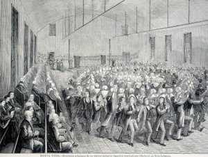 Náboženský průvod Shakers v New Yorku. ilustrace 19. století. od Unknown artist