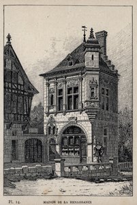 Renesanční dům - rytina z roku 1889 v „Historie lidského obydlí na Světové výstavě v roce 1889, pan Charles GARNIER - Librairie centrale des beaux-arts Paris 1889 od Unknown artist