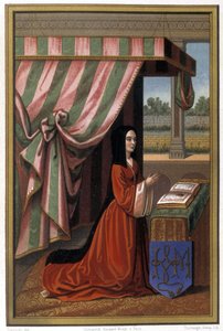 Zastoupení Anny de France známé jako Anne de Beaujeu (1461-1522) v modlitbě. Je dcerou Ludvíka XI. a Charlotte de Savoie. Chromolitografie po nasvícení. od Unknown artist
