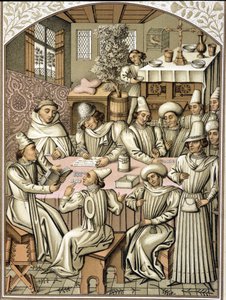 Zastoupení státních úředníků ve 14. století. chromolitograf z účetní knihy bratrstva „Dio e Nostra Signora“ od Unknown artist